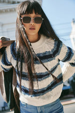 FRANKIE CABLE STRIPE SWEATER-IVORY COMBO