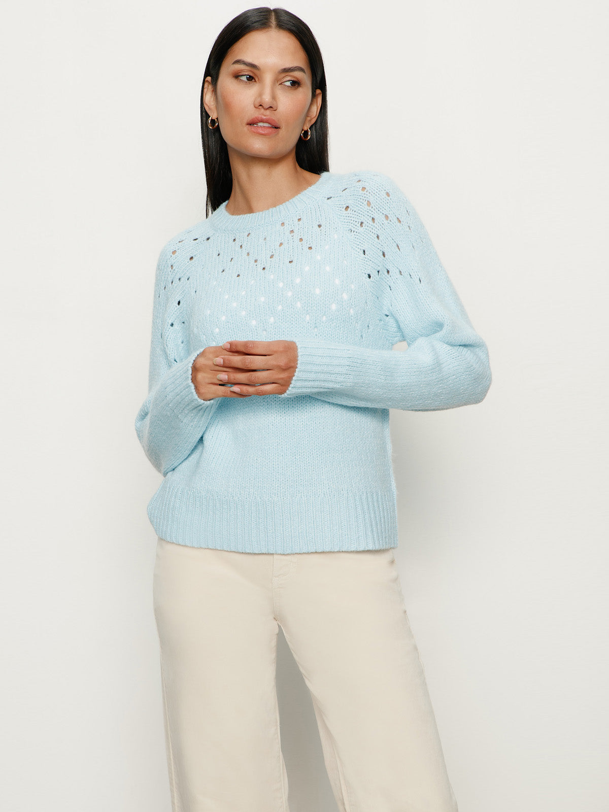 FEMME OPENWORK SWEATER - AQUAMARINE