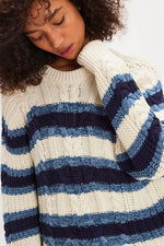 FRANKIE CABLE STRIPE SWEATER-IVORY COMBO