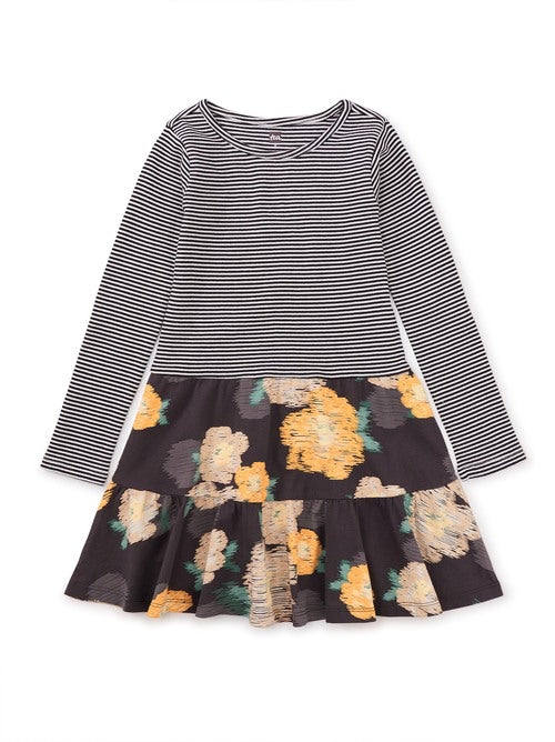 TIERED SKIRTED DRESS-IMPRESSIONIST ROSES