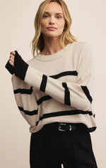 JORDANE STRIPED SWEATER - LIGHT OATMEAL HEATHER