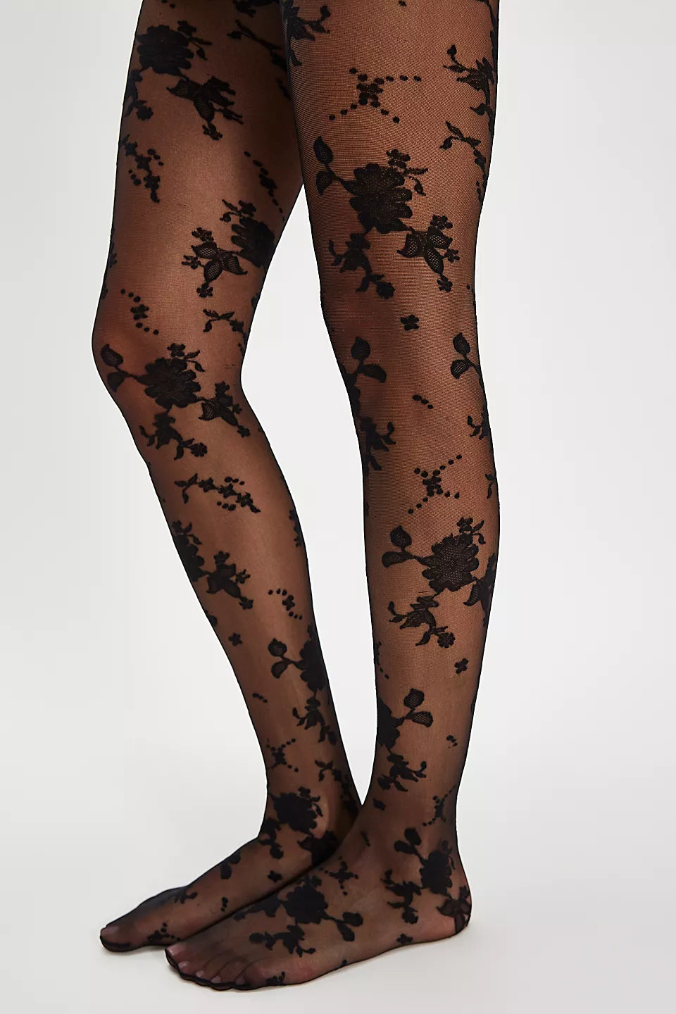 FLOCKED FLORAL TIGHT - BLACK