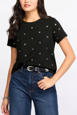 GROMMET EMBELLISHED TEE-BLACK