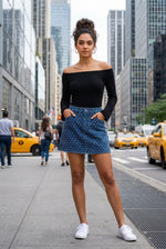 Denim Mini Skirt-Diamond Print