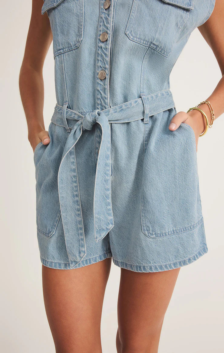 DASH TWILL ROMPER - LIGHT VINTAGE INDIGO