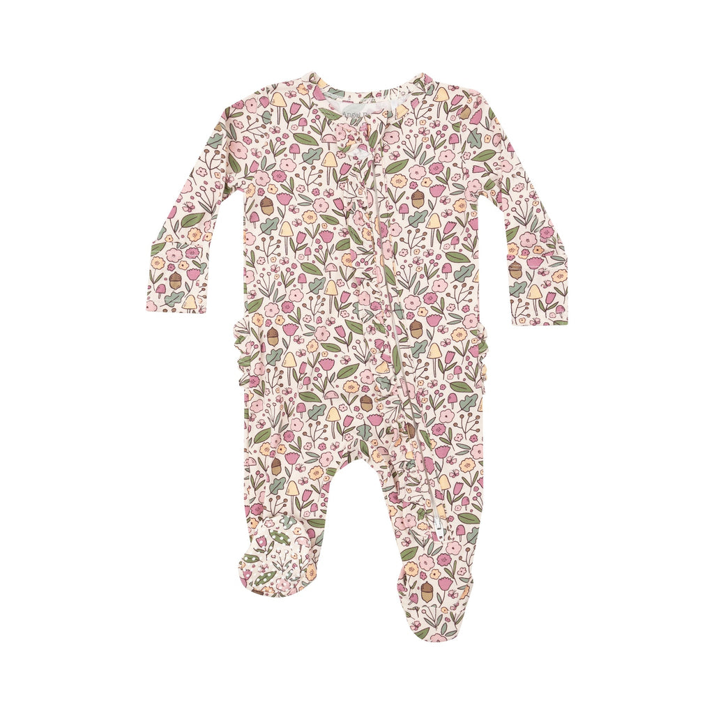 2 WAY RUFFLE ZIPPER FOOTIE - ACORN FLORAL