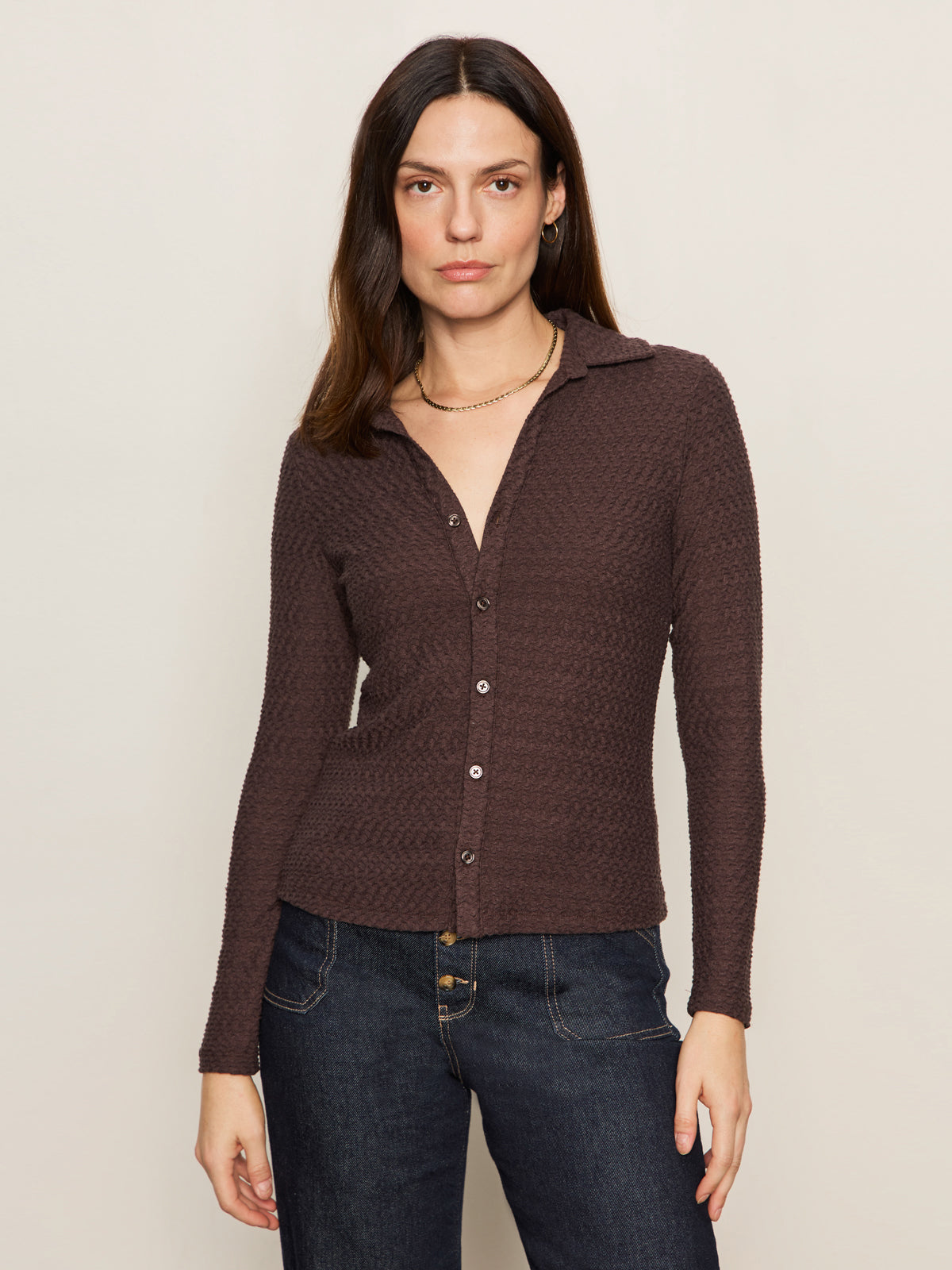 TEXTURED DREAMGIRL KNIT BUTTON UP TOP-SEMI SWEET