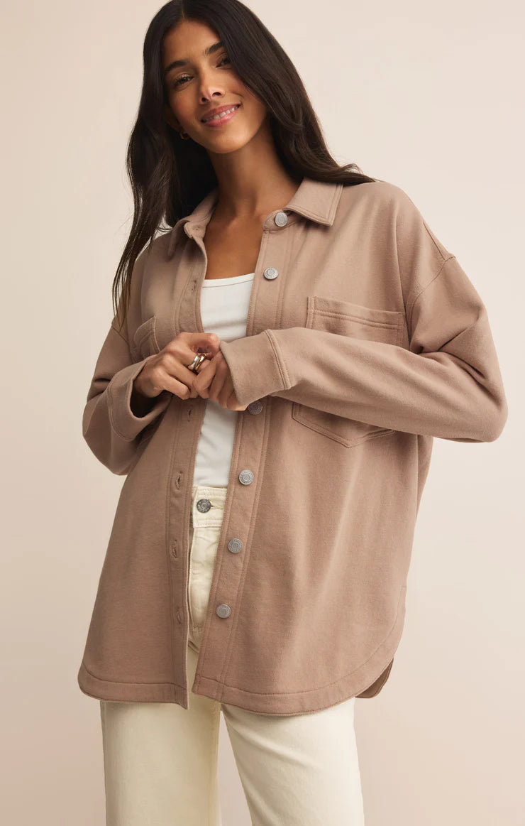 ALL DAY KNIT DENIM JACKET - ICED COFFEE