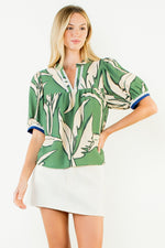 Geometric Print Top With Stripe Detail - Gn