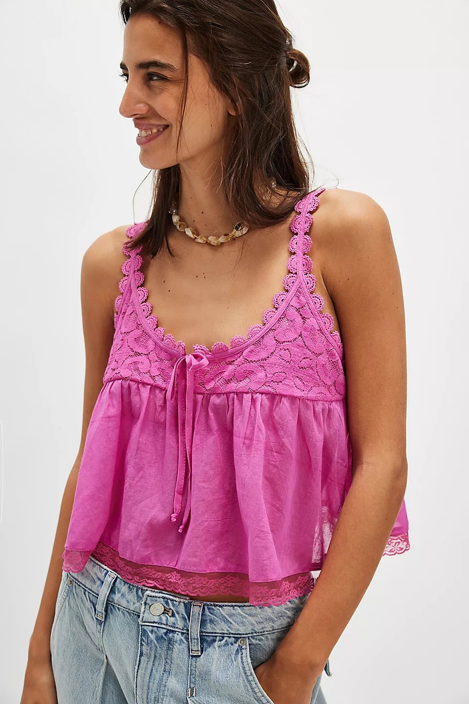 STEVIE LACE TANK - HIBISCUS PINK