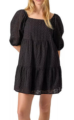 WEEKENDER BABYDOLL EYELET DRESS - BLACK