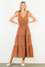 Tie Strap Long Polka Dot Dress - Br
