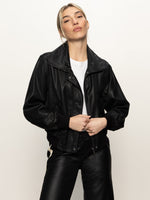 COATED TWILL BOMBER JACKET - BLACK