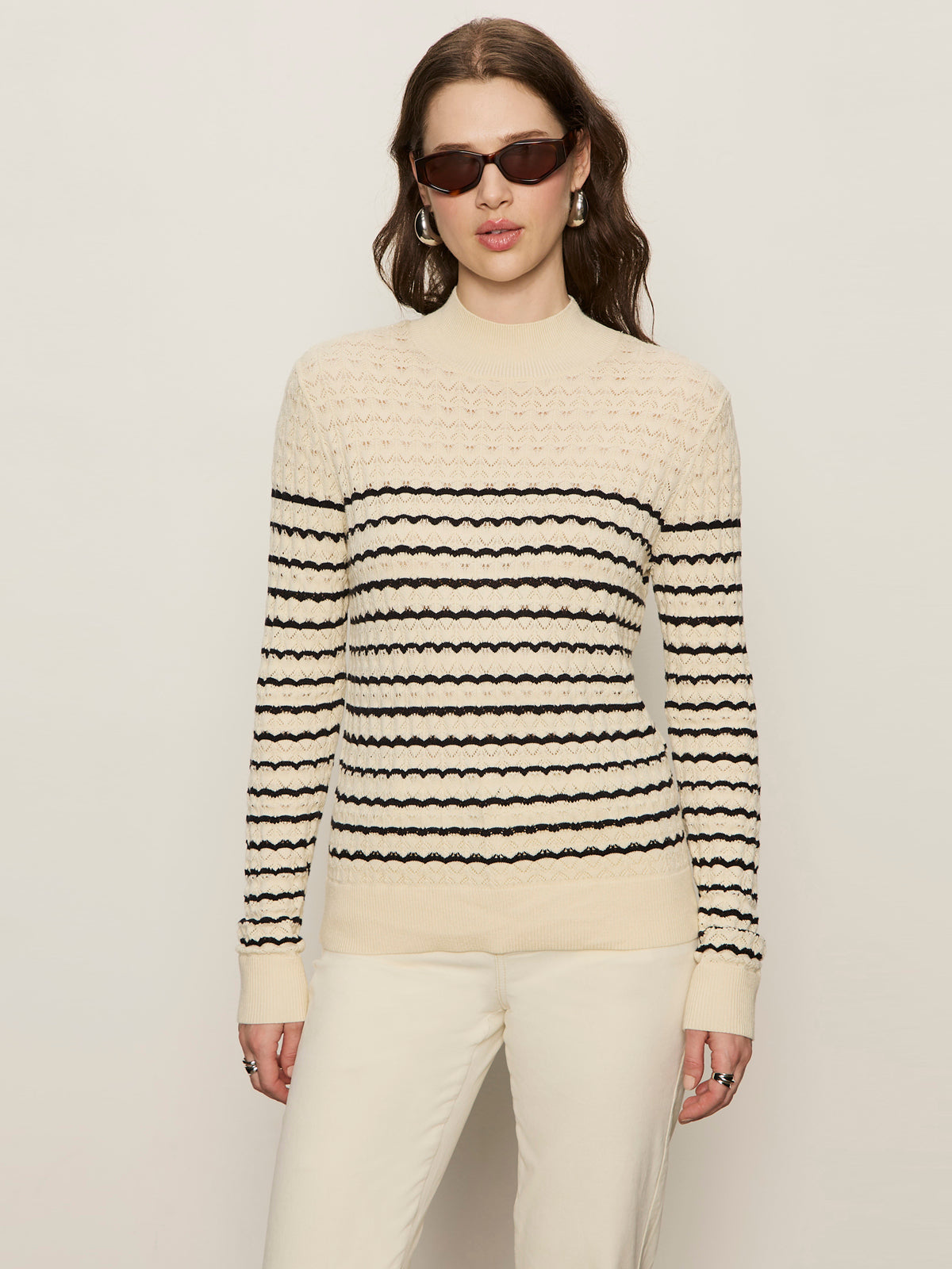 FOREVER STRIPED MOCK NECK - VANILLA CREME WITH BLACK STRIPE