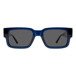 I SEA Cole Houshmand sunglasses in dark navy blue acetate frame with smoke polarized lenses, front view on white background