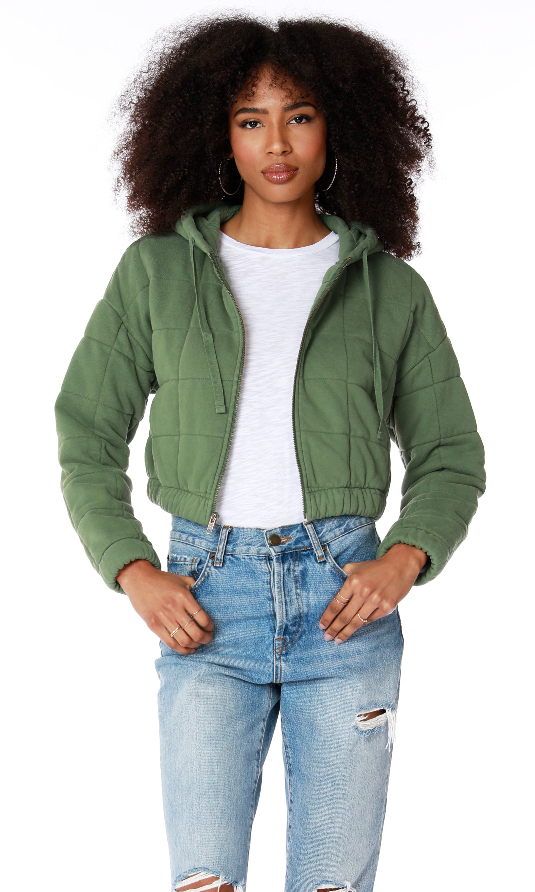 ZIP FRONT CROPPED JACKET-SPROUT GREEN
