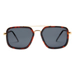 I-SEA Cruz sunglasses in tortoise shell frame with gold double bridge bar and dark smoke polarized lenses, front view