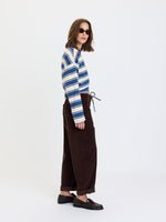 Daze Denim Villa Pant Drawstring Barrel Pant in Chocolate brown, wide-leg cuffed silhouette with side tie detail, worn by model