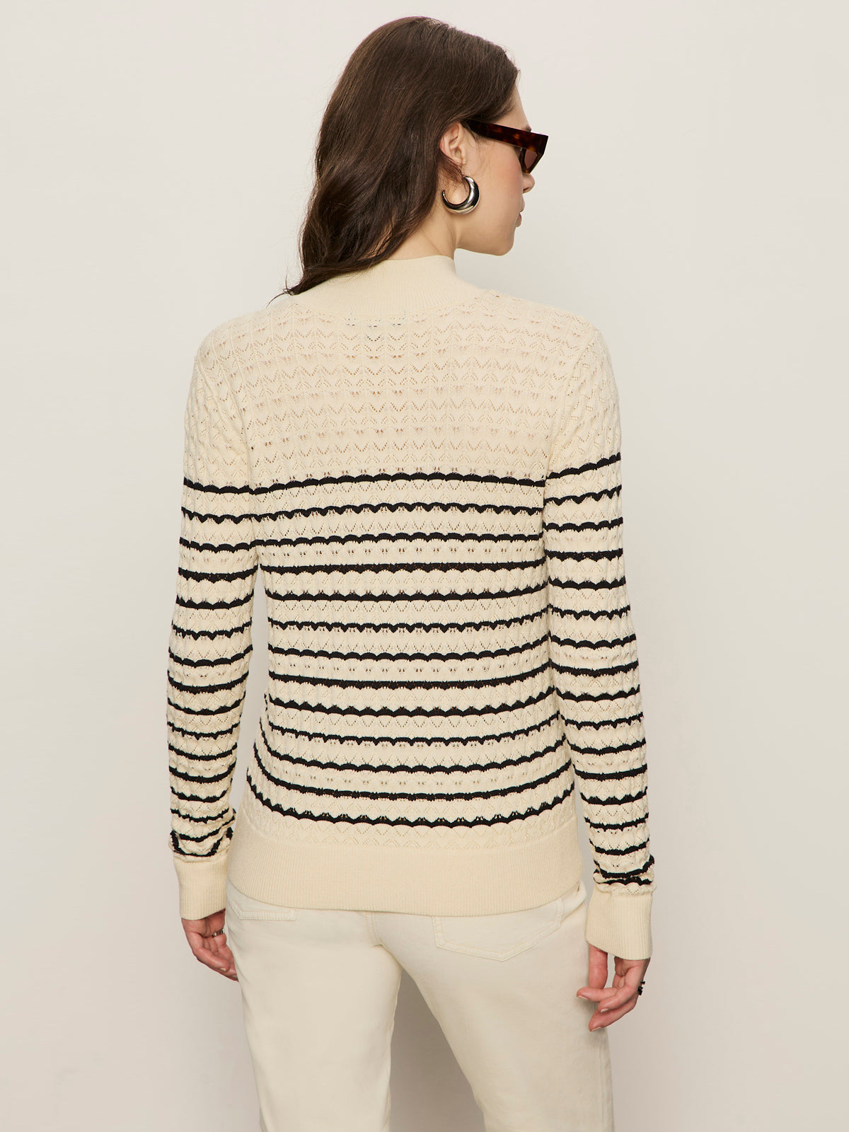 FOREVER STRIPED MOCK NECK - VANILLA CREME WITH BLACK STRIPE
