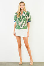 Geometric Print Top With Stripe Detail - Gn