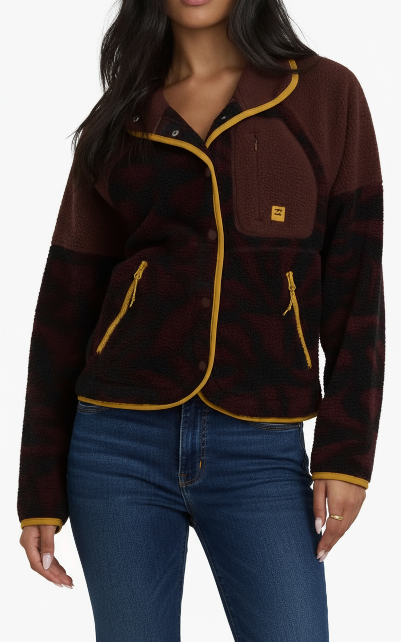 POPOYO SNAP UP FLEECE JACKET - TEAK