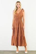 Tie Strap Long Polka Dot Dress - Br