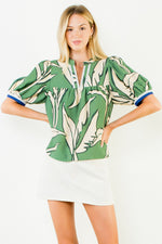 Geometric Print Top With Stripe Detail - Gn