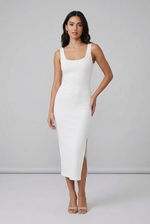 RIBBED MIDI DRESS-IVORY