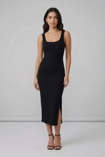 RIBBED MIDI DRESS-BLACK