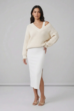 RIBBED MIDI DRESS-IVORY