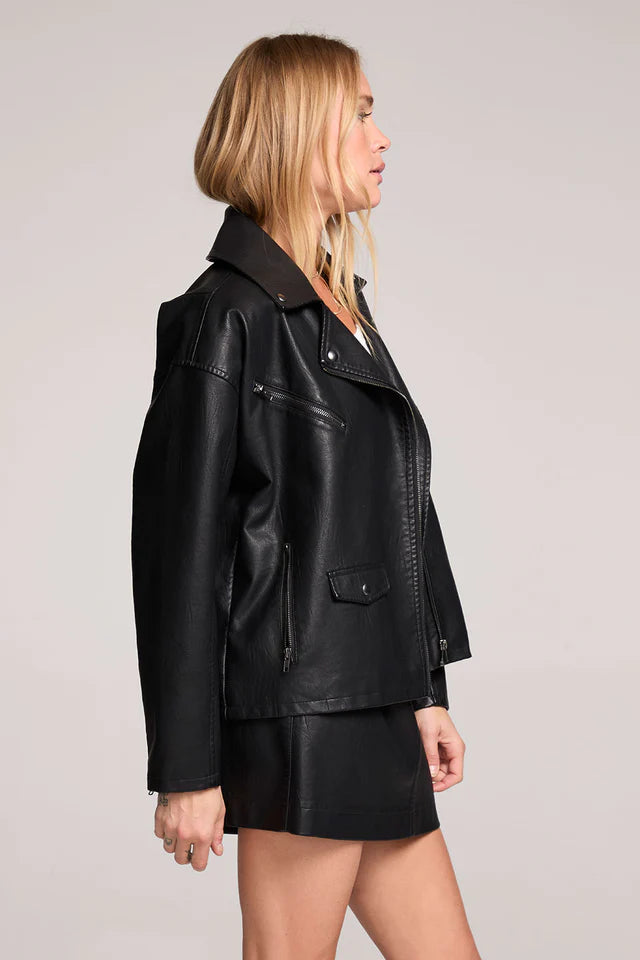 VENTURA VEGAN LEATHER JACKET - BLACK