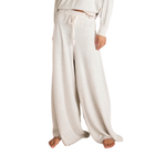 Free People Dream State Pants in heather grey, wide-leg lounge pants with drawstring waist, worn by model, front view