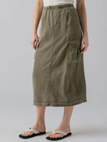 HIGH RISE MIDI SKIRT - OLIVE