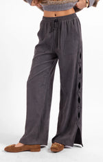 Split Side Button Pants - Stone Grey
