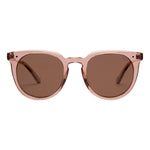 I SEA Ella sunglasses in watermelon pink transparent frame with round brown polarized lenses, front view on white background.