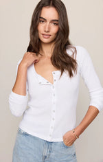 Albany Waffle Button Up Top - White