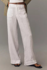 THE LINEN MARINE WIDE LEG SEMI-HIGH RISE PANT - WHITE