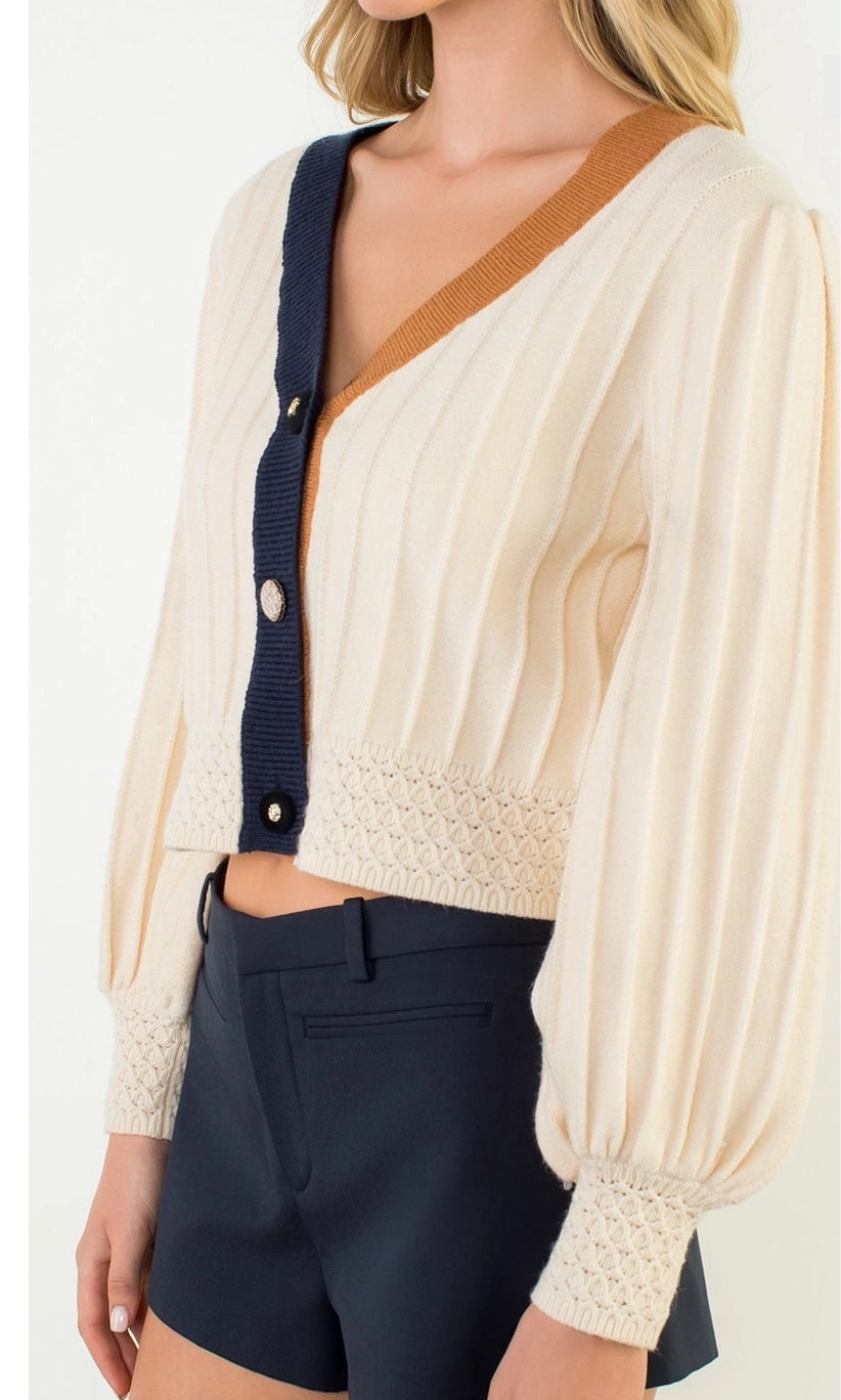 CARDIGAN WITH VOLUMN SLEEVE-CREAM