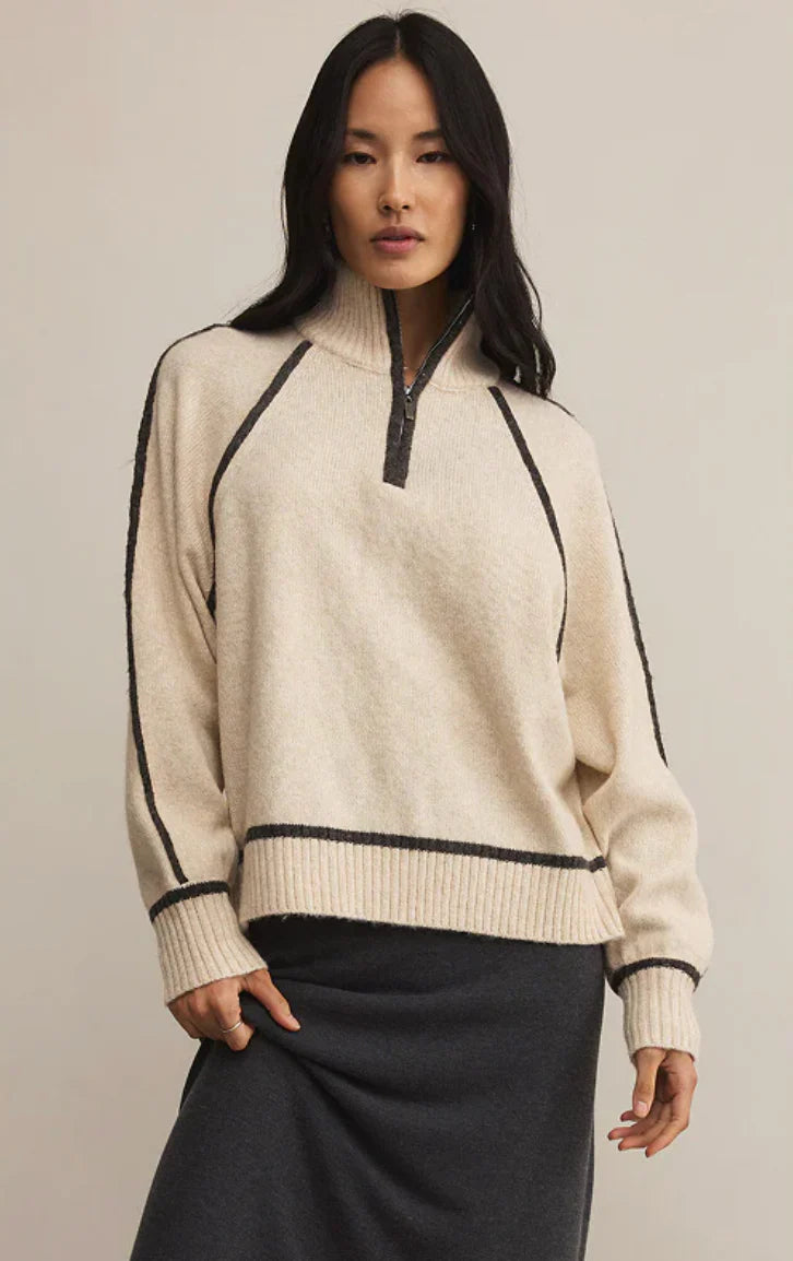 ALPS HALF ZIP SWEATER - LIGHT OATMEAL