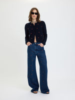 MUSE EMBROIDERED FITTED CARDIGAN - CHERRY