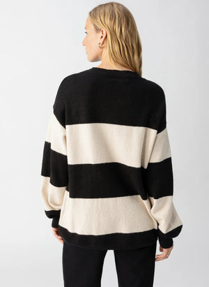 CUDDLE UP CREWNECK SWEATER-TOASTED ALMOND BLACK STRIPE