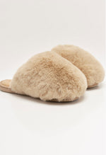 SNOWBALL SLIPPER-TAUPE FAUX FUR