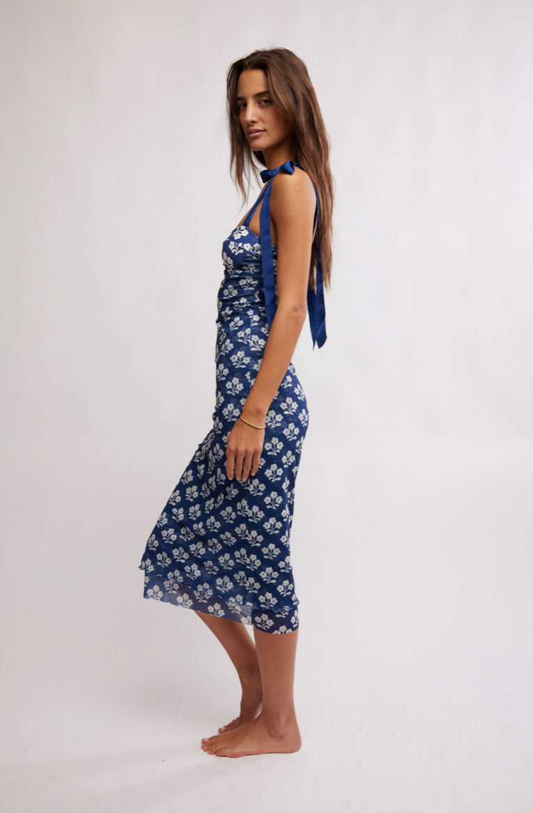 PRINTED GOT GLAM SLIP DRESS- NAVY