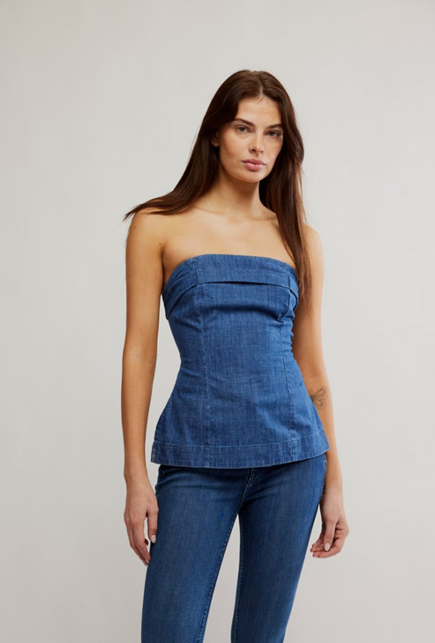 LORA DENIM TUBE TOP - CANTER WASH