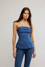 LORA DENIM TUBE TOP - CANTER WASH
