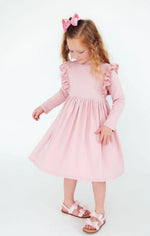 VINTAGE PINK L/S RUFFLE TWIRL DRESS