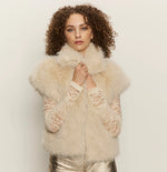 SILKY FAUX FUR VEST-ALMOND CREAM