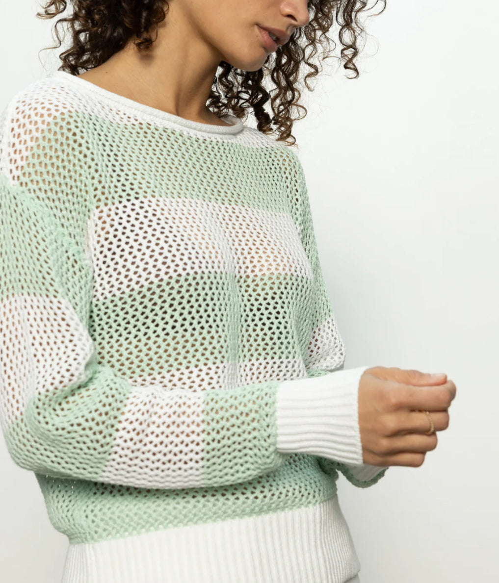 OPEN KNIT SWEATER-MINT TEA / CHALK