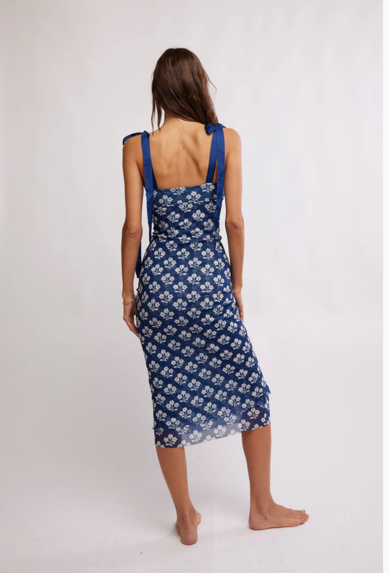 PRINTED GOT GLAM SLIP DRESS- NAVY