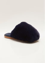 SNOWBALL SLIPPER-NAVY FAUX FUR